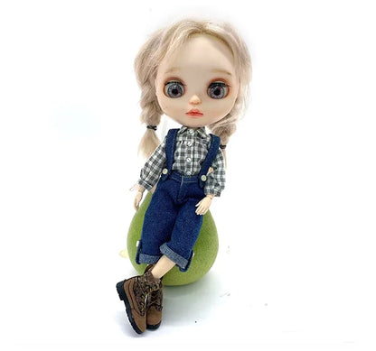 Casual Blyth Doll Clothes Rompers Plaid Pants Long Sleeve Top Suit Doll Trousers for Ymy Licca Azones Ob24 Ob27 Doll Accessories