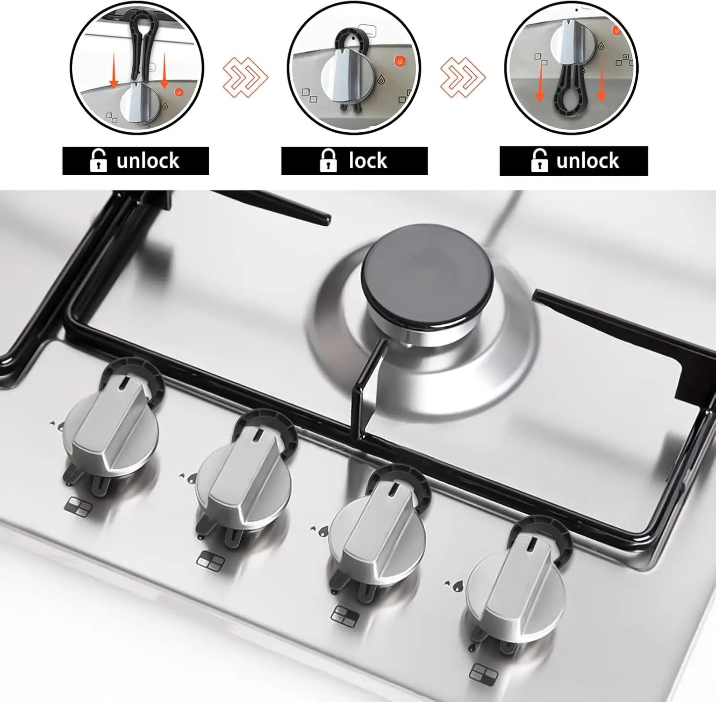 Stove Knob Locks Child Proof Safety Covers for Gas Burner Oven Knobs Includes Door Handle Guards for Complete Home Protection