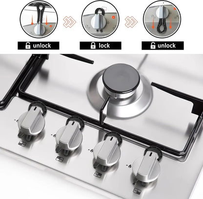 Stove Knob Locks Child Proof Safety Covers for Gas Burner Oven Knobs Includes Door Handle Guards for Complete Home Protection