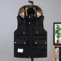 2024 Autumn Winter Men Thicken Cotton Waistcoat Sleeveless Vests Jackets Warm Detachable Hat Outerwear Male Zipper Hooded Coats