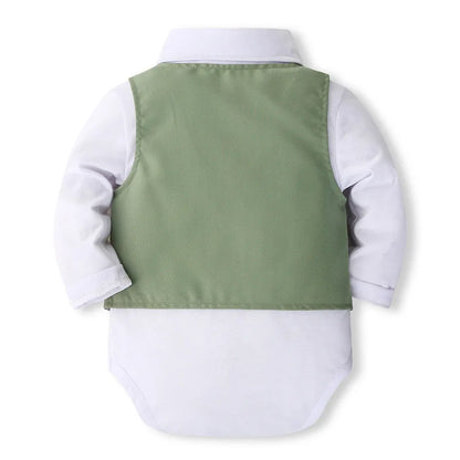 Spring Baby Boy Clothes Korean Fashion Gentleman Long Sleeve Jumpsuits+Vest+Pants Newborn Set Toddler Boutique Outfits BC371