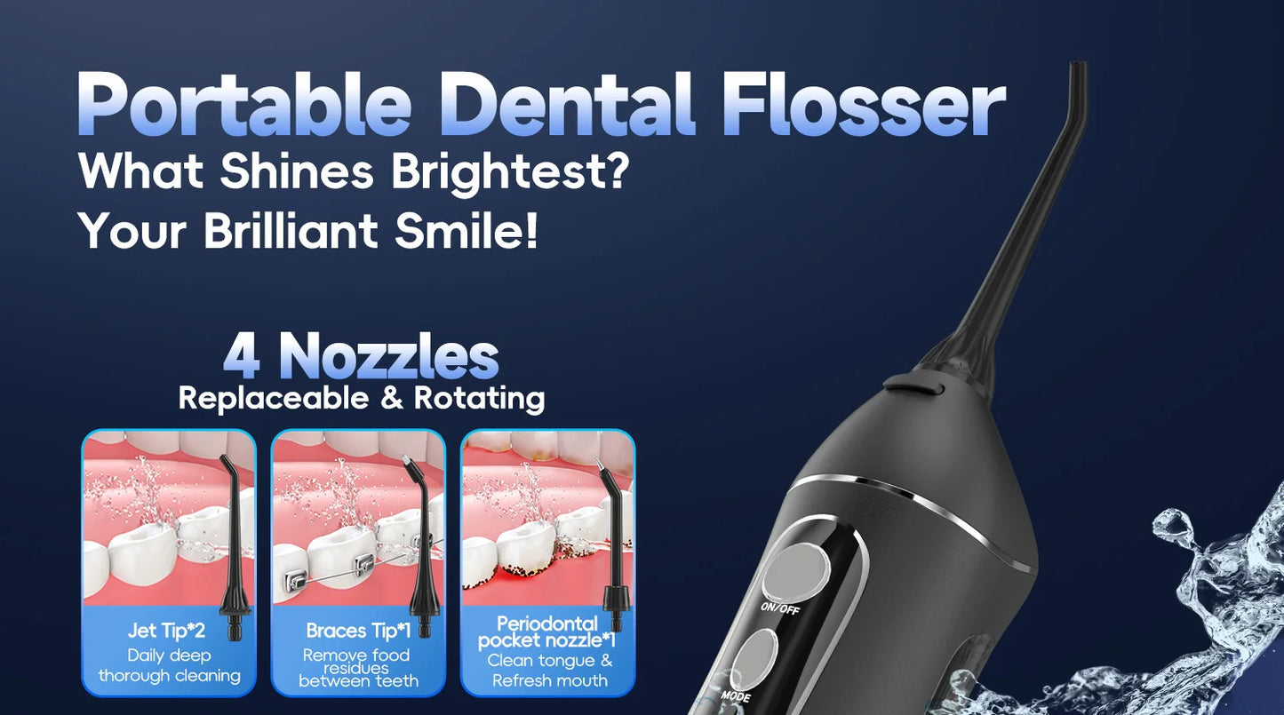 Water Floss Portable Cordless F18 Water Flosser 3 Cleaning Modes Waterproof Rechargeable Water Cleaner 4 Nozzles Clean Gums