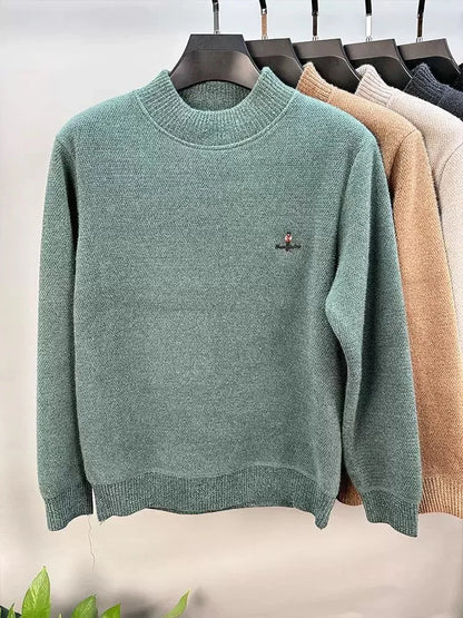 Light luxury brand round neck sweater knitted plush thicken warm pullover cartoon character embroidery fashion golf men's wear