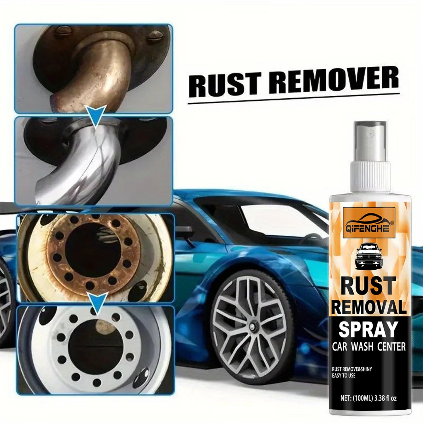 Rust Removal Spray Kit - Car Rust Remover & Shine Restorer, Easy to Use, Auto Metal Surface Rust Cleaner, Car Detailing Accessor