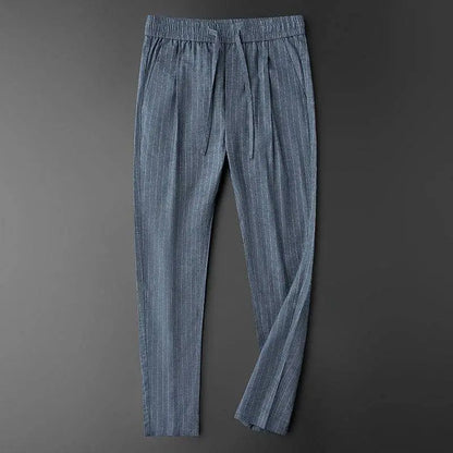 Summer 2024 Ice Silk Boyfriend New Spliced Elasticized High-waisted Drawstring Pocket Fashion Slim Stripe Sports Casual Pants