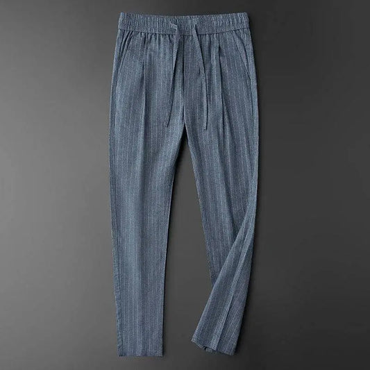 Summer 2024 Ice Silk Boyfriend New Spliced Elasticized High-waisted Drawstring Pocket Fashion Slim Stripe Sports Casual Pants