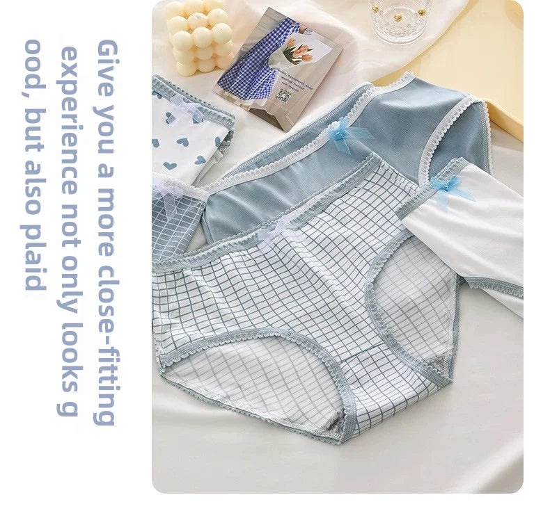 5pcs Women’s Soft Breathable Briefs Heart Plaid Print Panties Comfortable Intimates for Daily Wear