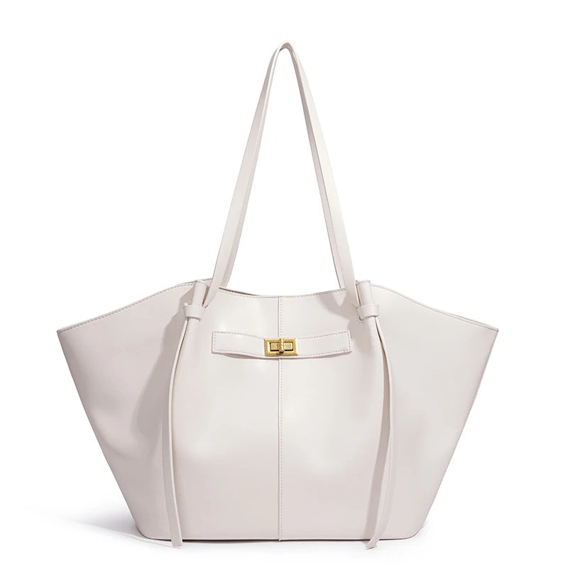 Fashion Large Capacity Trapeze Women Shoulder Bags Designer Metal Lock Handbags High-Quality Pu Leather Big Tote Commute Bag