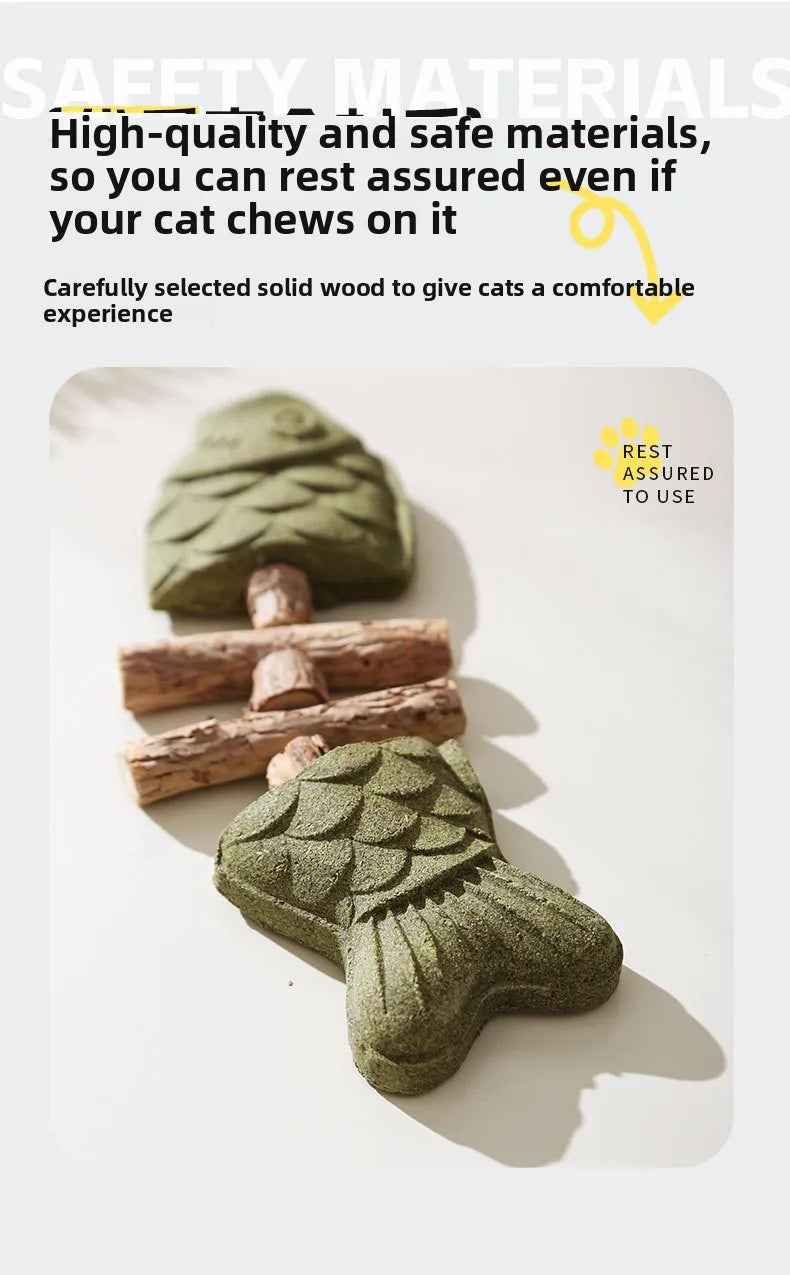 Cat Toy Fish Bone Shape Silvervine Stick Natural Wooden Chew Toy for Kitten Teething Interactive Play