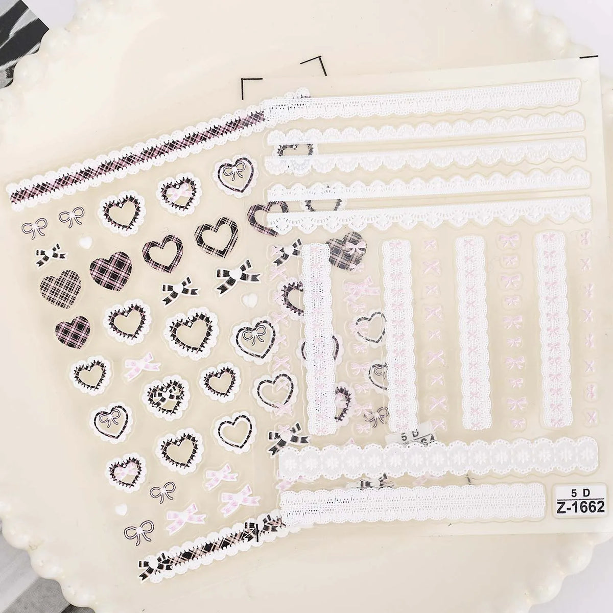 Sweet Bowknot Black Lace Heart Nail Stickers 3D Self Adhesive Nail Art Stickers Japanese Cool Girls Manicure Decorations Decals