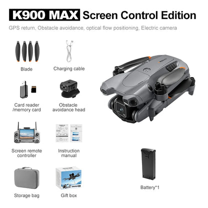 K900 Max GPS Drone 4.5-inch Screen Dual HD Camera,Obstacle Avoidance Professional Brushless Foldable FPV Quadcopter Airdrop Dron