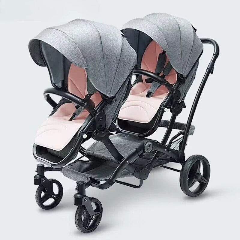 Foldable Twin Baby Stroller,Double Seat Baby Stroller for Two Babies,Shock-absorbing Twin Baby Stroller,Multi-function