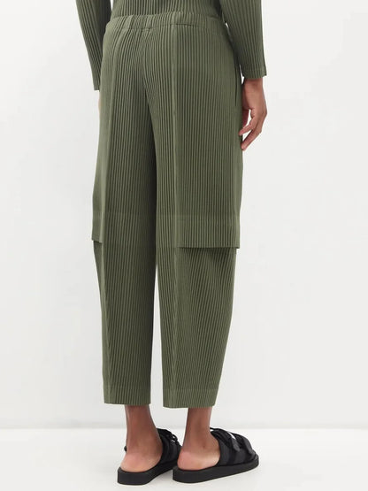 Miyake Pleated Men Cargo Pants Pleated Straight Pants Loose Overalls Men Baggy Black Trousers Fashion Casual Streetwear Pants