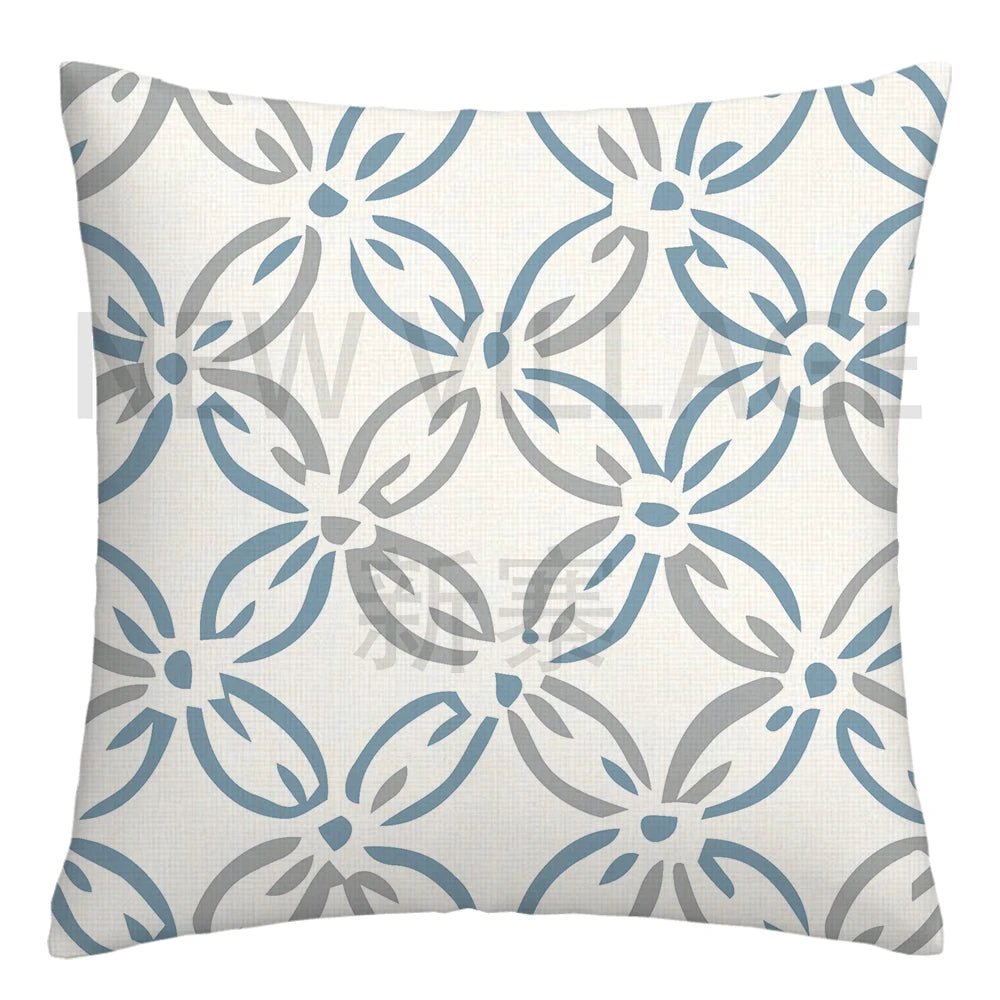 Lake blue white geometric linen pillowcase sofa cushion cover home decoration can be customized for you 40x40 45x45 50x50 60x60