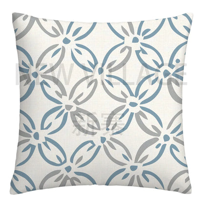 Lake blue white geometric linen pillowcase sofa cushion cover home decoration can be customized for you 40x40 45x45 50x50 60x60