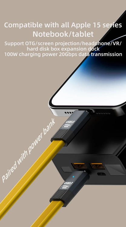 PD 100W Short USB C to USB C Cable Fast Charging 5A USB C Cord USB3.2 20Gbps Data Transfer 8K@60Hz Flat Data Charge Cable