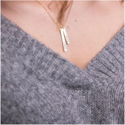EManco Stainless Steel Long Engraved Necklace Double Pendant Name Personalized Engraved Necklace Birthday Gift
