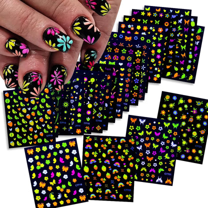 3D Colorful Flowers Cherry Blossoms Rose Daisy Nail Decals 20/30/60/70/90pcs Cute Heart Nail Sticker Manicure Decoration 5.5*6cm
