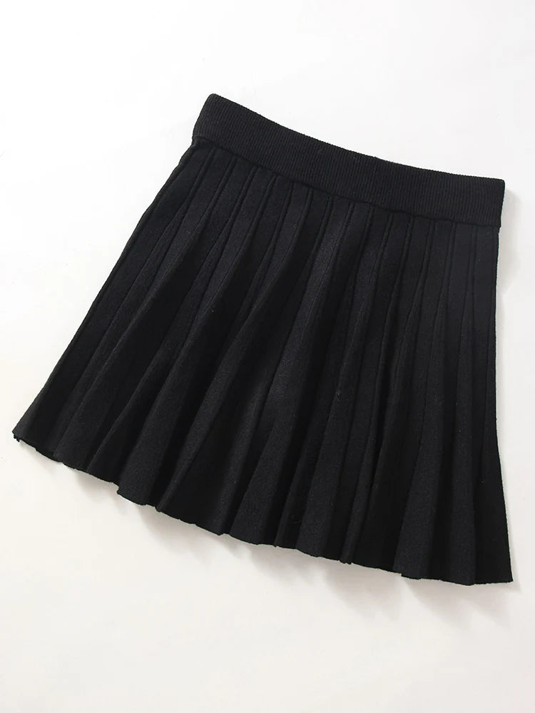 Autumn Knit White Mini Pleated Skirts For Women A Line Skirt Gray High Waist Women Knitted Pleated Short Skirts Korean Fashion