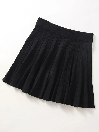 Autumn Knit White Mini Pleated Skirts For Women A Line Skirt Gray High Waist Women Knitted Pleated Short Skirts Korean Fashion
