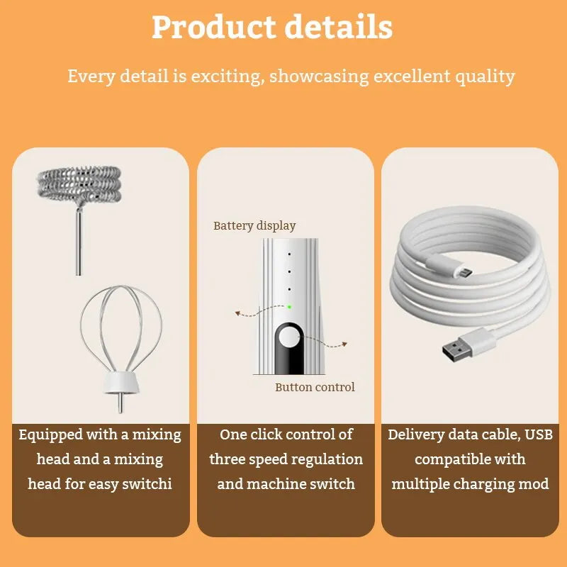 Mini Electric Milk Foamer Blender Wireless Coffee Whisk Mixer Handheld Egg Beater Cappuccino Frother Mixer Kitchen Whisk Tools