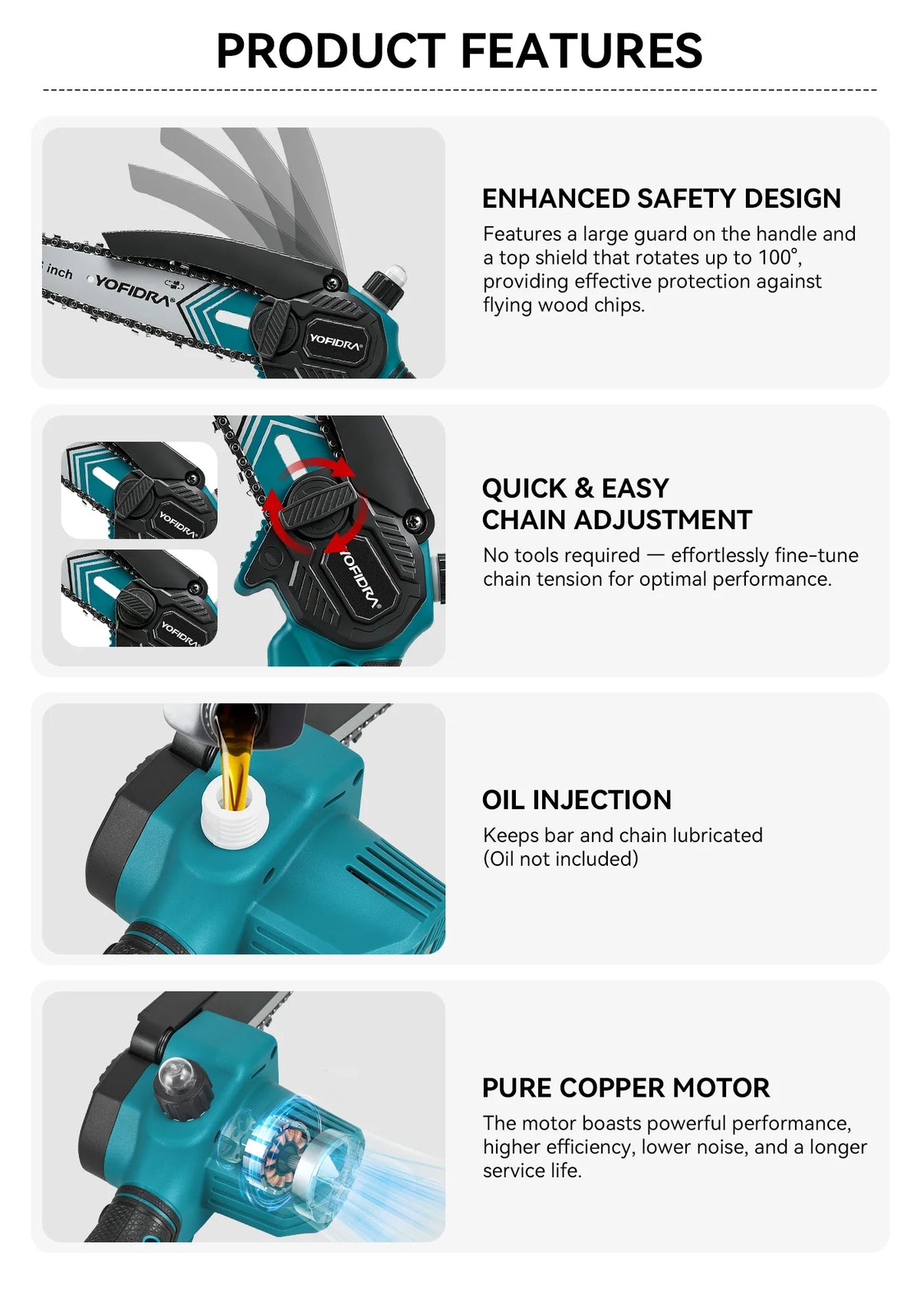 YOFIDRA 6 Inch Electric Chainsaw Cordless Oiler Garden Wood Cutting Logging Pruning Saw Power Tool For Makita 21V Battery Pin