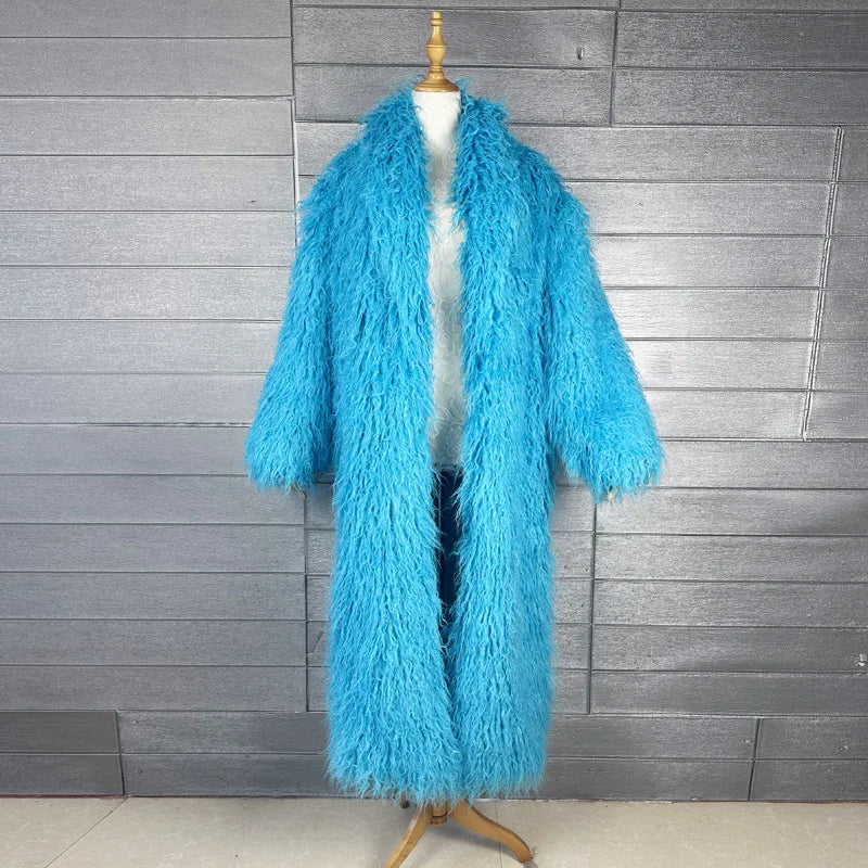 Women Faux Sheep Fur Long Coat Cardigan Thermal Loose Maxi Jackets Plush Coats Female Jacket Autumn Winter Furry Outerwear