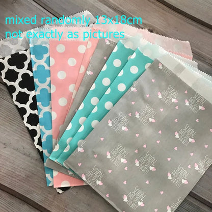 50 Pcs Red Blue Green Thank You Kraft Paper Bags Cute  Happy Birthday Gift Pouch Retro Party Favor Bag Candy Cookie Supplies
