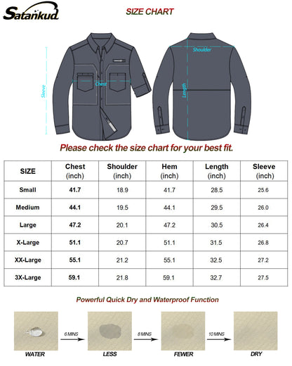 Men's Long Sleeve Fishing Shirts UPF 50+ Sun Protection Breathable Lightweight Travel Work Button Down Shirt with Zipper Pocket