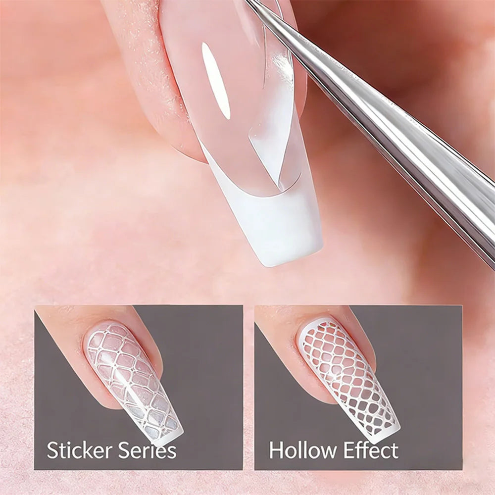 1pcs French Tip Guide Hollow Grid Nails Stencils Decals Self-Adhesive French Lines Nail Stickers Nail French Tips Guide Tools S@
