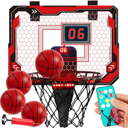 JOYFY Mini Indoor Basketball Hoop Light Up Over The Door Basketball Hoop for Kids Bedroom Basketball Birthday Chirstmas Gifts