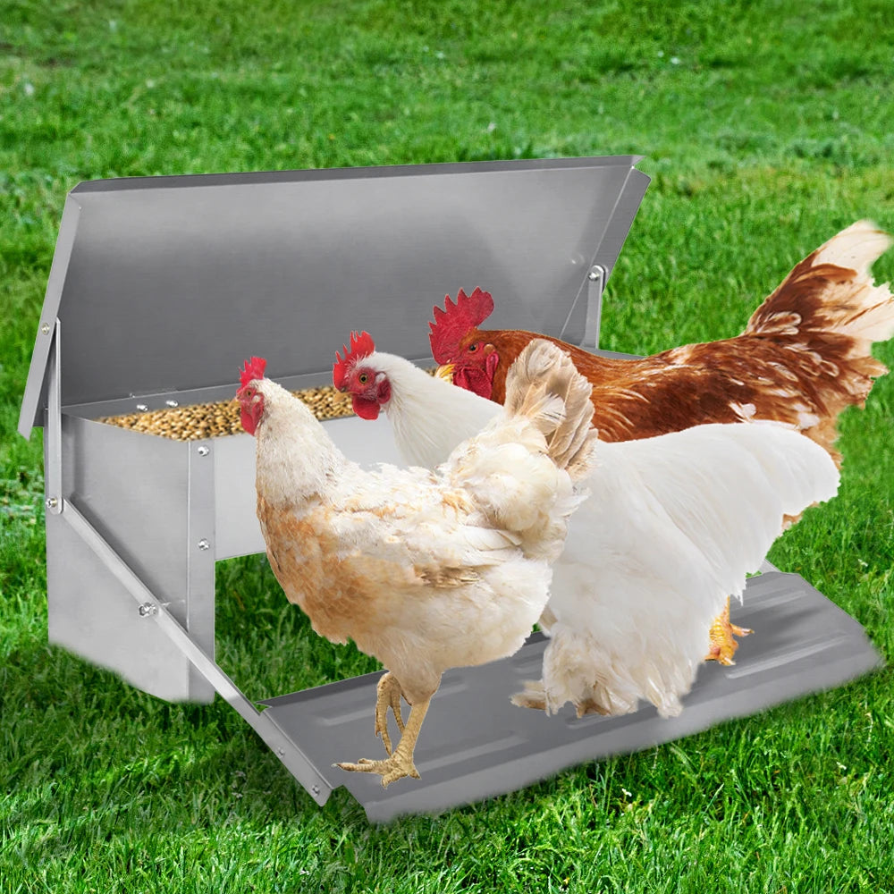 Automatic Feeder, Feeding Trough with Automatic Pedal & Mouse Protection Lid, 5KG/10KG Chicken Feeder for Farm Animals