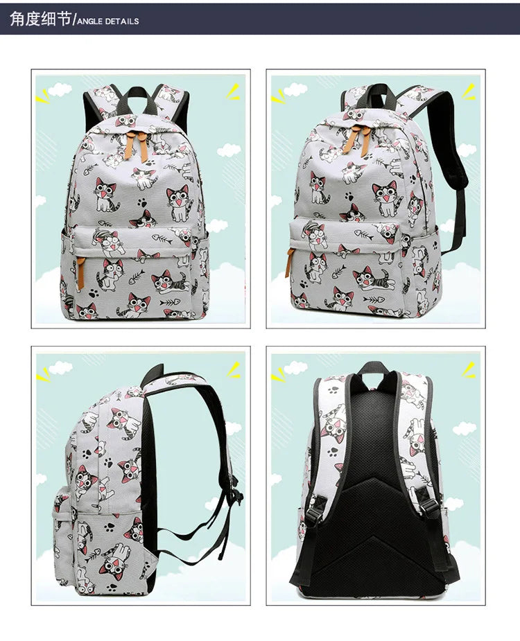 Cute Cat School Bags For Teenage Girls Students Backpack Waterproof Book Bag Travel College Laptop Backpack