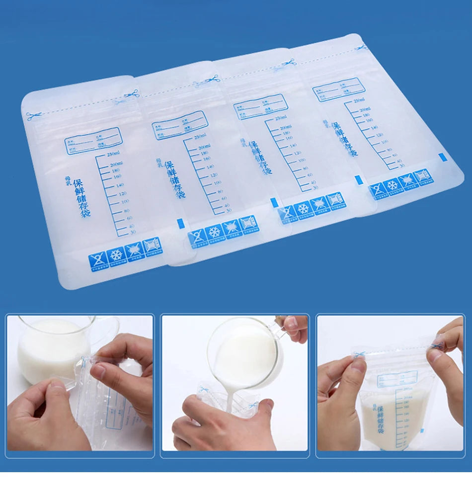 Breastmilk Storage Bag with 250ml Self Standing Baby Food Storage Containers No Leak Milk Freezer Bags Safe Feed BPA Free 30pcs