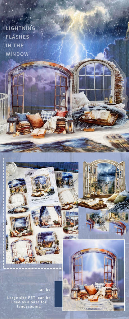 JIANWU Weather Window Series Vintage Plant Flower Landscape Material Collage PET Sticker Creative DIY Journal Stationery