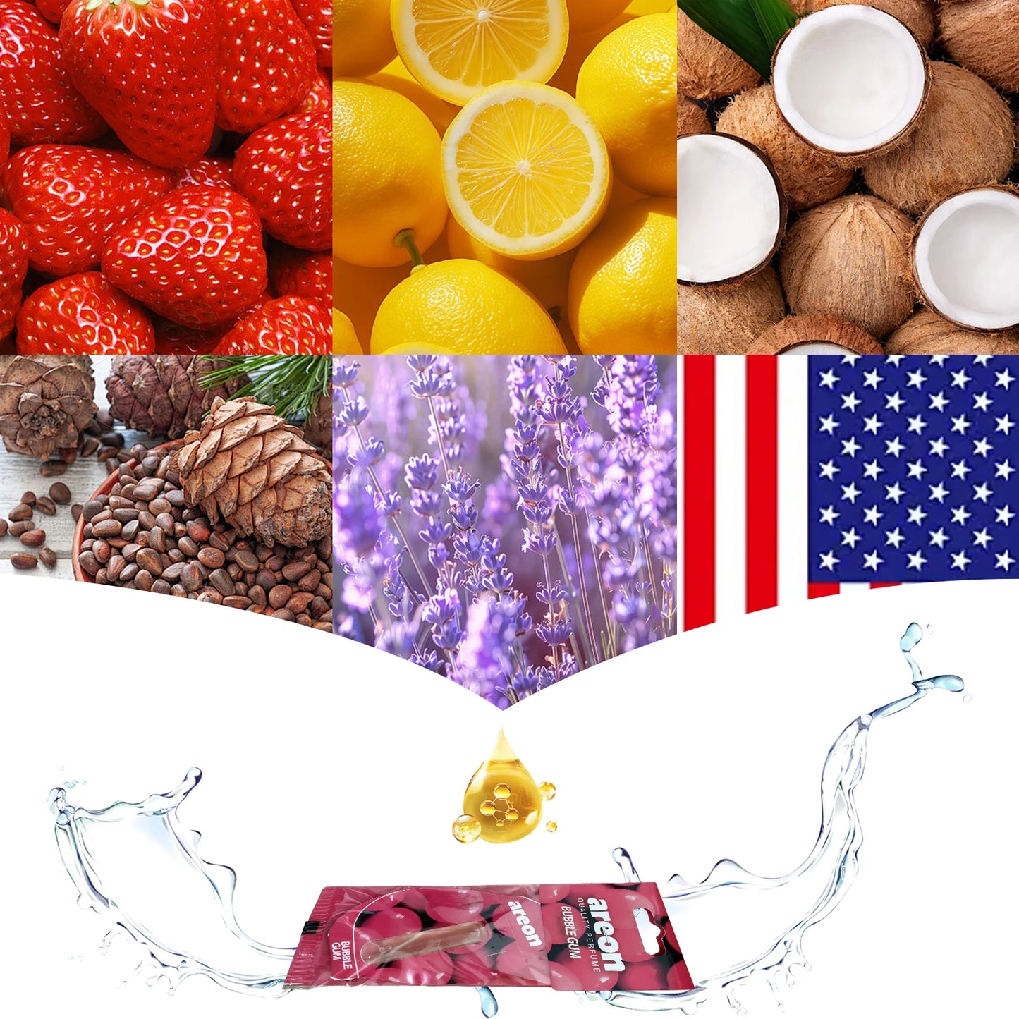 Areon 5/20pcs BUBBLE GUM Scent Car Air Freshener, Natural Tea-Scented Paper, Car-Mounted Hanging Type, Car Interior Accessories