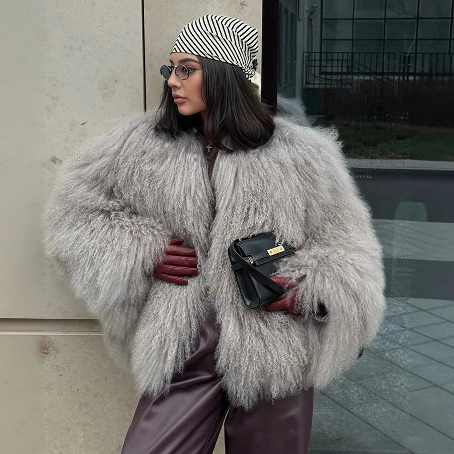 Collarless Tibetan Lamb Fur Coat Genuine Sheep Wool Jacket Natural Sheepskin Coat Luxury New Arrivals Women's Clothing