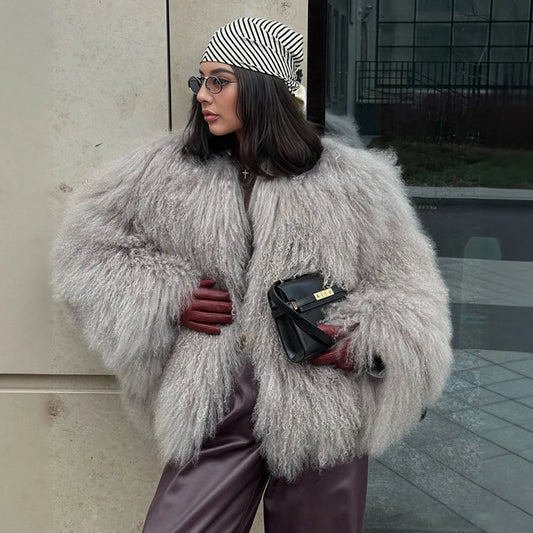 Collarless Tibetan Lamb Fur Coat Genuine Sheep Wool Jacket Natural Sheepskin Coat Luxury New Arrivals Women's Clothing