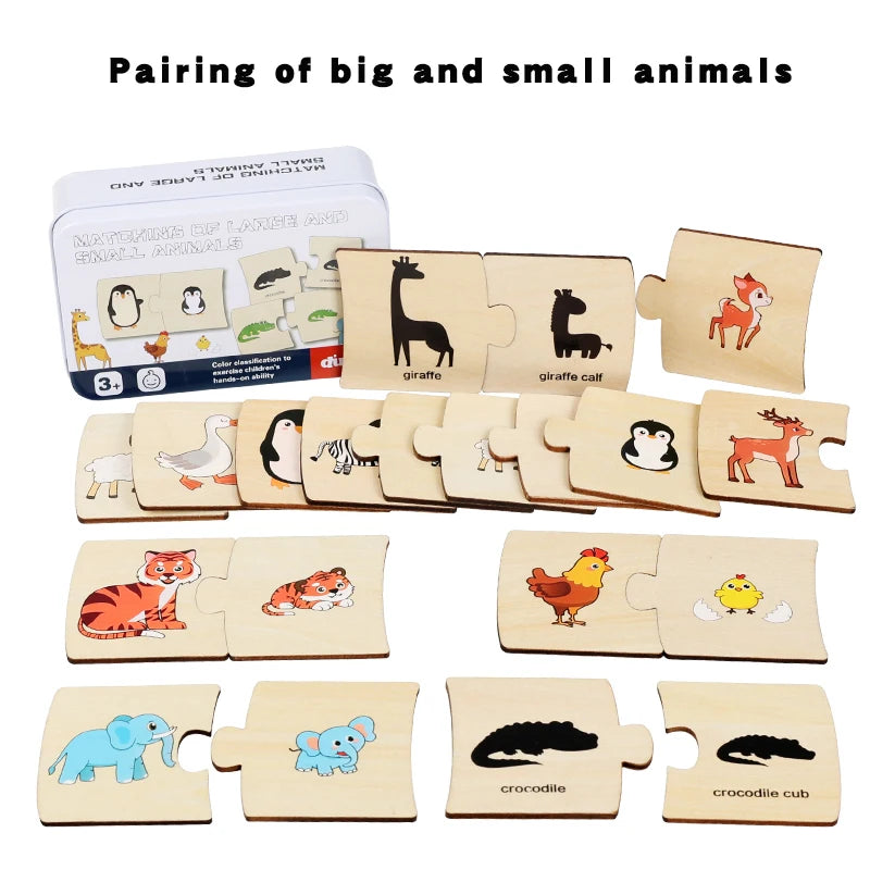 Children's Iron Box Number Enlightenment Paired Wooden Animal Food Puzzle Board Logical Thinking Training Game Educational Toys
