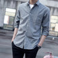 Classic Fit Cotton Full Casual Shirts for Men Solid Color Long-Sleeve Plain Shirt Single Pocket Top Soft Slim Fit Formal Clothes