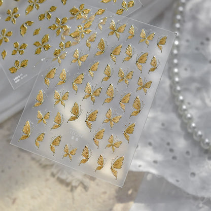 Gold Leaf White Flower Bouquet Floral Petal Tulip Bloom Charming Retro Metal Self Adhesive 5D Nail Art Sticker Manicure Decals