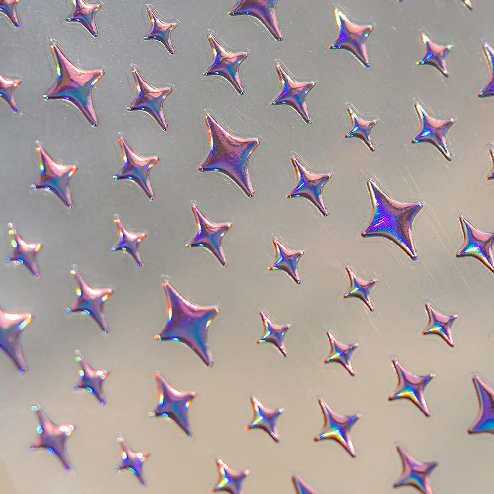 Grid Patterned Star Bowknot Cherry Polka Dot Line Colorful Geometric Five-pointed Star Adhesive Nail Art Sticker Manicure Decal