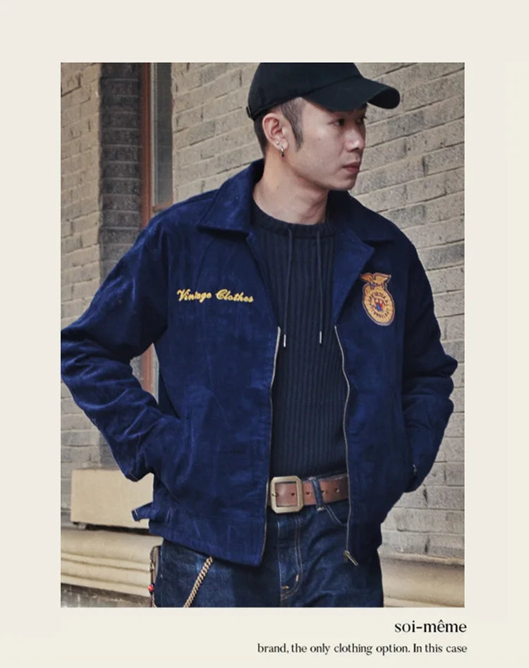2026 Spring/Summer American Retro Workwear Long-Sleeved Farmer's Coop Jacket for Male Youth - High-end Trendy Corduroy Coat