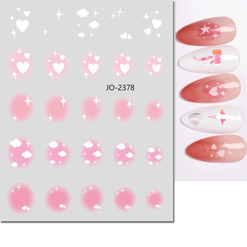 3d Nail Art Stickers Red Black White Love Hearts Stars Clouds French Full Tips Adhesive Nail Decals Slider For Manicure