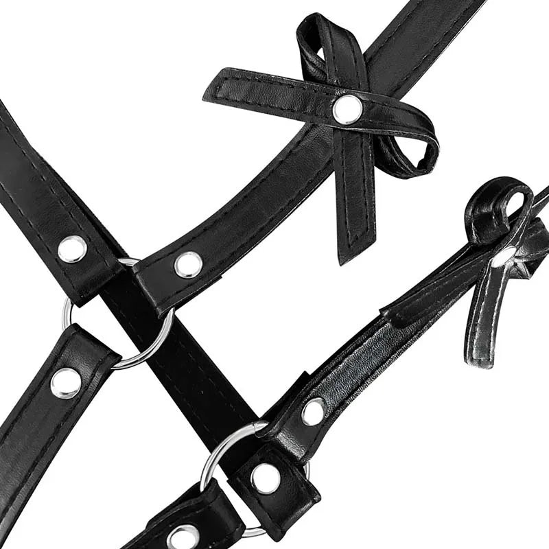 Women's Sexy Bow PU Leather Thigh Garter Harness BDSM Bondage Lingerie with Butt Wear And Suspender Belt Waist-To-Leg Adult Sex