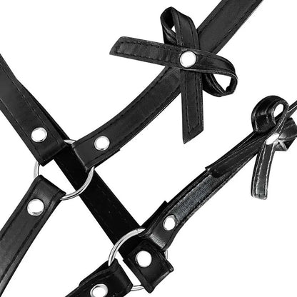 Women's Sexy Bow PU Leather Thigh Garter Harness BDSM Bondage Lingerie with Butt Wear And Suspender Belt Waist-To-Leg Adult Sex