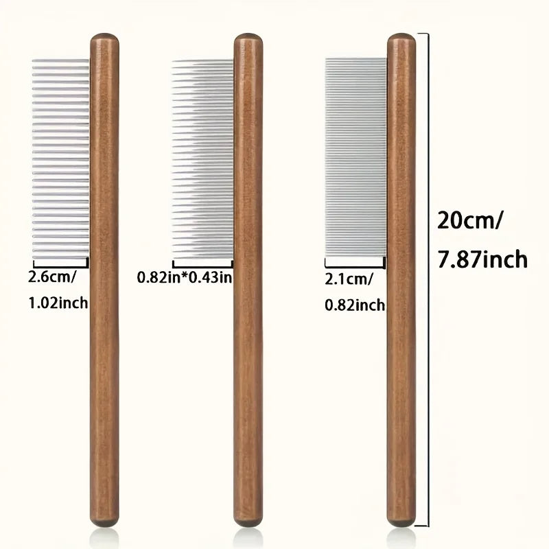 1Pc Cat and Dog Pet Grooming Comb - Stainless Steel Teeth, Wooden Handle, Suitable for Long and Short Hair, Durable Pet Grooming Tool, Removes Lice