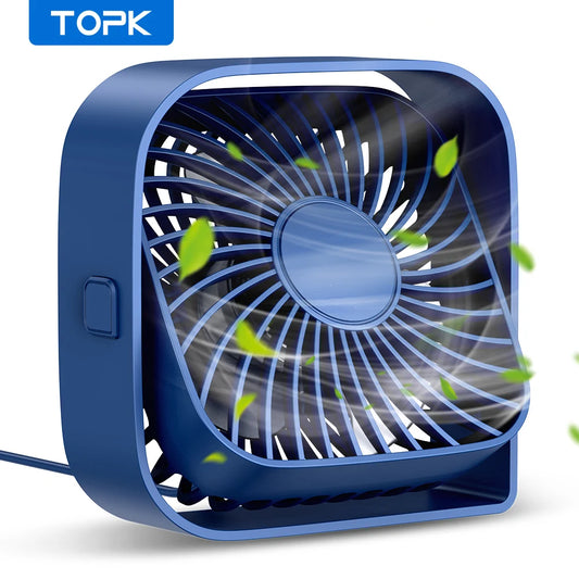TOPK mini nešiojamas ventiliatorius, USB stalo ventiliatorius, tylus, 3 greičių asmeninis ventiliatorius, 360° pasukama galvutė, pastatomas ventiliatorius kambariui, stovyklavimui, namams