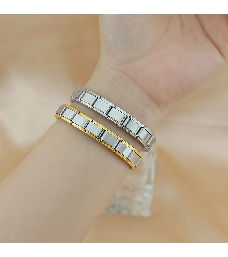Hapiship 2024 New Men/Women's Jewelry 7/9/13mm Width Itanlian Elastic Charm Bracelet Fashion Stainless Steel Bangle ST-Top