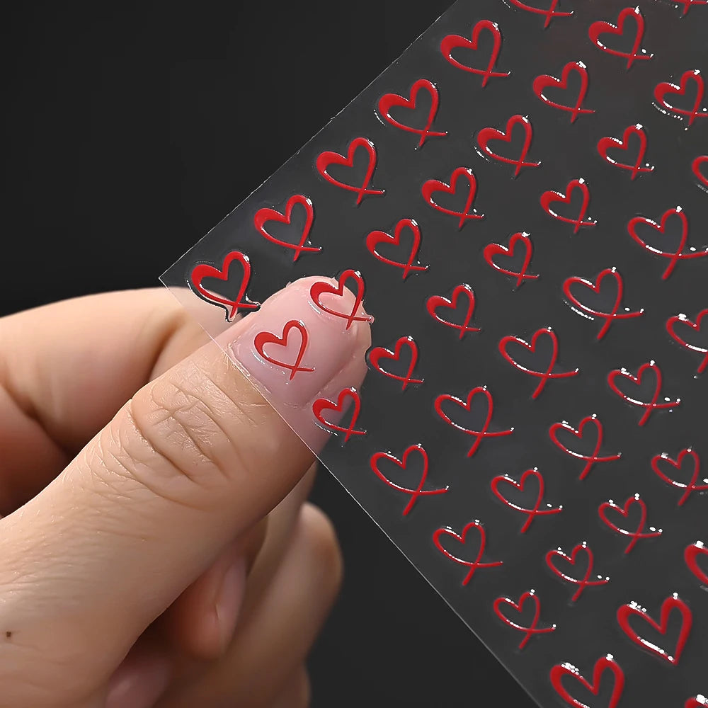 8Colors 3D French Love-Heart Nail Stickers Hollow Sweetheart Adhesive Nail Decals DIY Valentine's Day Simple Manicure Decoration